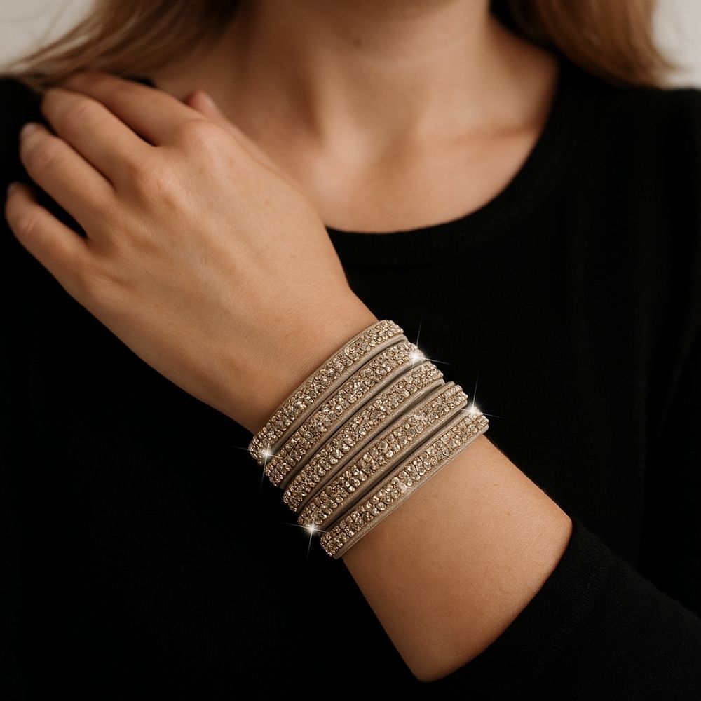 SALE Gray Rhinestone Bling Wrap Snap Bracelet